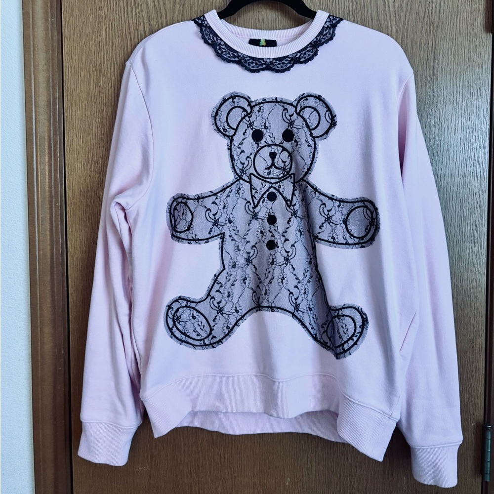Teddy Fresh Pink Sweater with Lace Bear Design